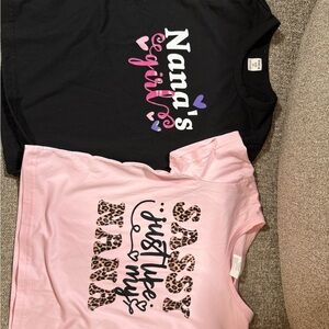 SHEIN Pink & Black Short Sleeve Girls Graphic Tees